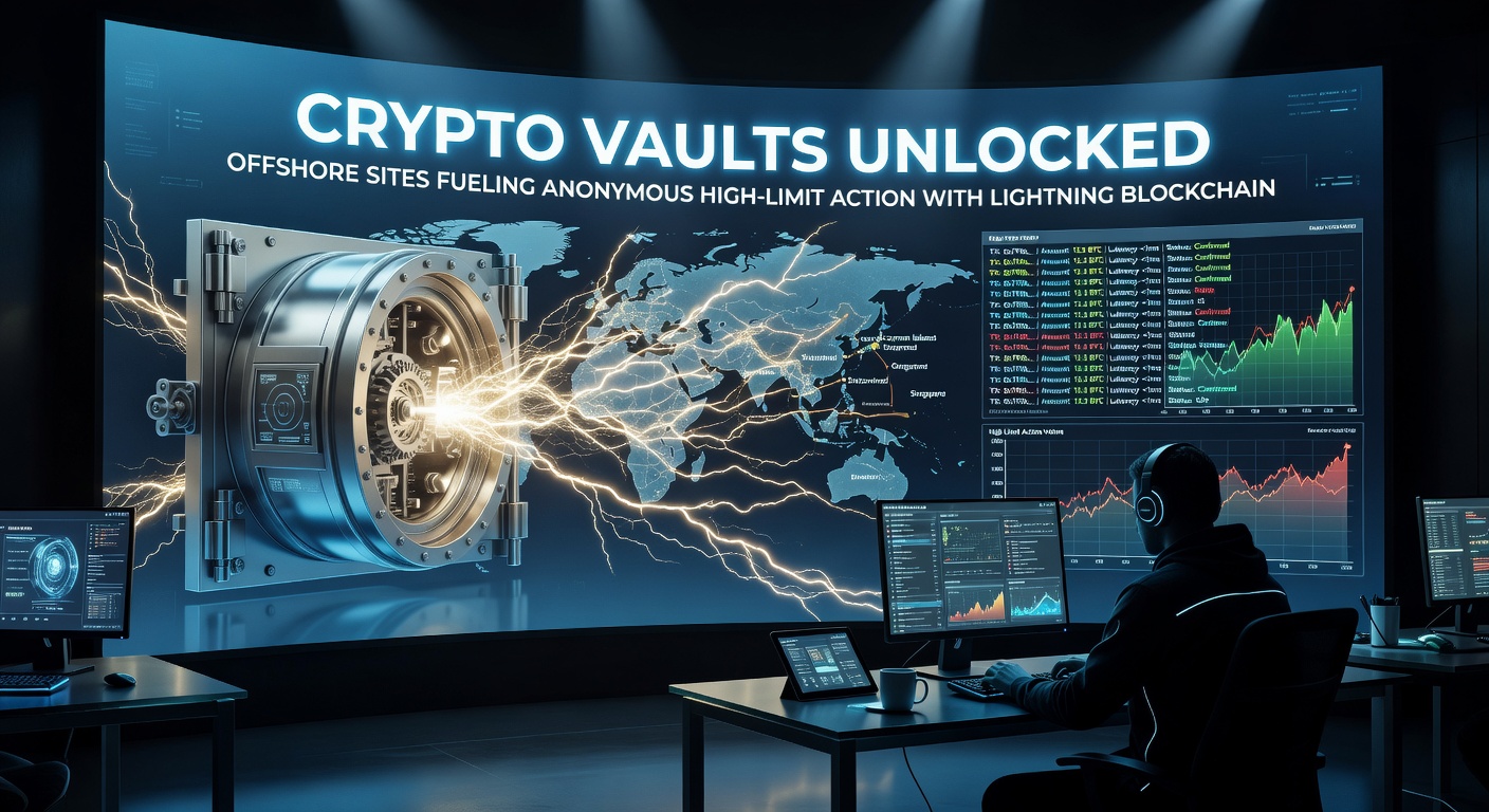Lightning Network graphic illustrating near-instant crypto payouts from an offshore vault to a user's mobile wallet